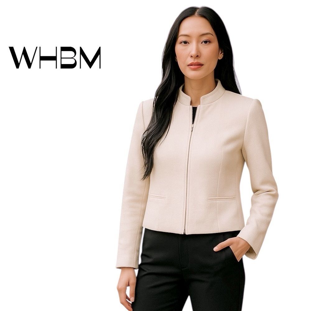 White House Black Market Woven Winter White Jacket Size 12P Coastal Grandma